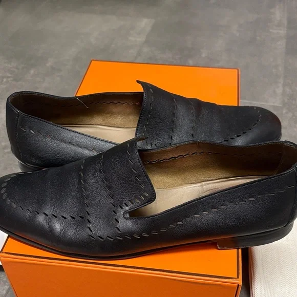 Authentic Hermes Orson Perforated Dress Loafers - Used 
